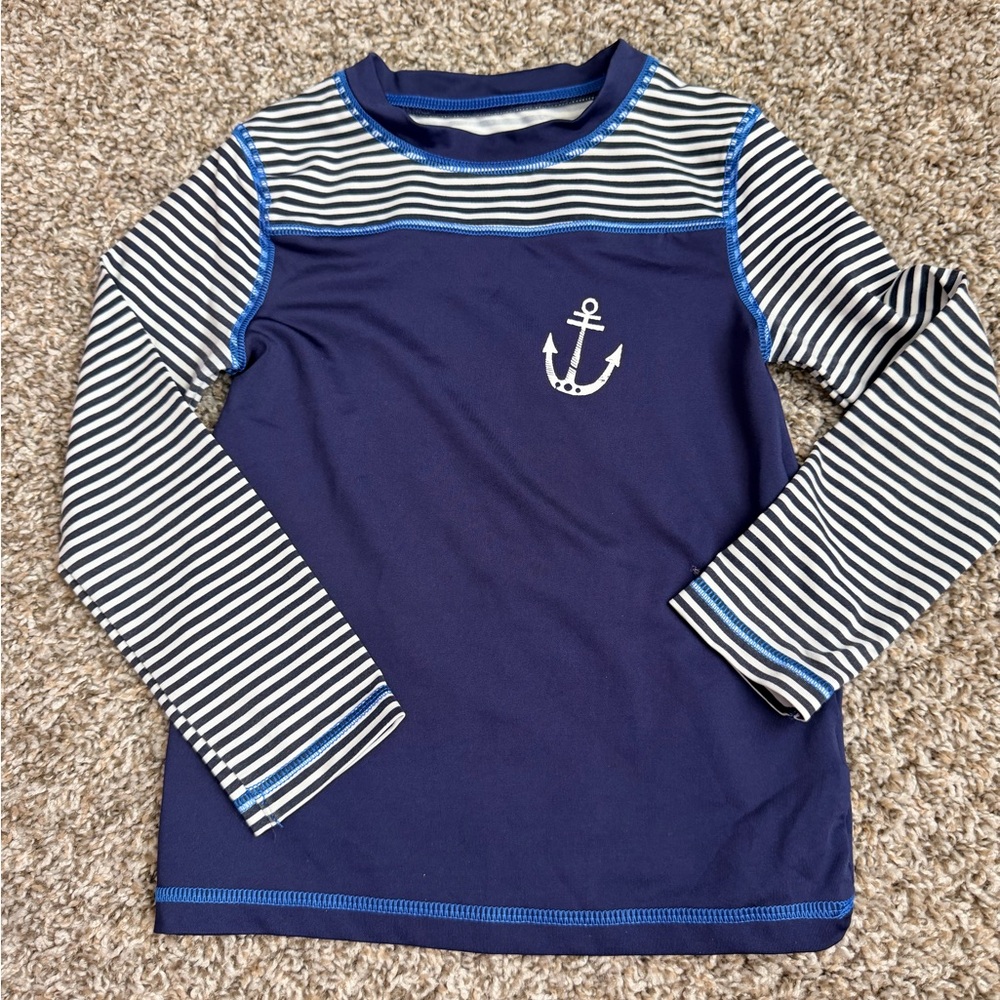 Cat & Jack Navy and White Striped Long-Sleeve Rash Guard with Anchor